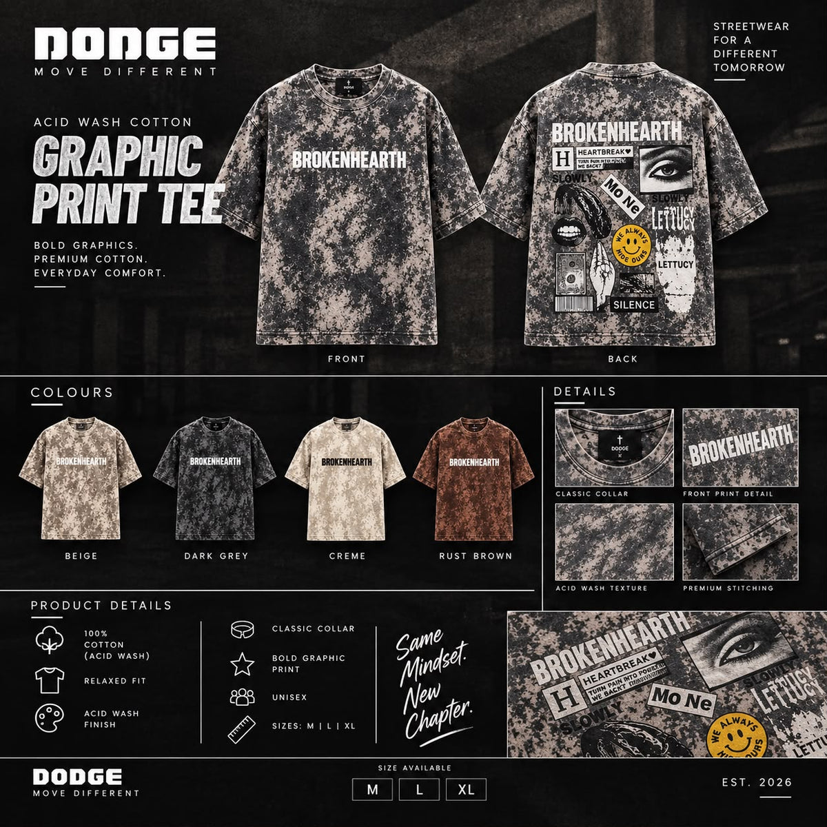DODGE Acid Wash Graphic T-Shirt